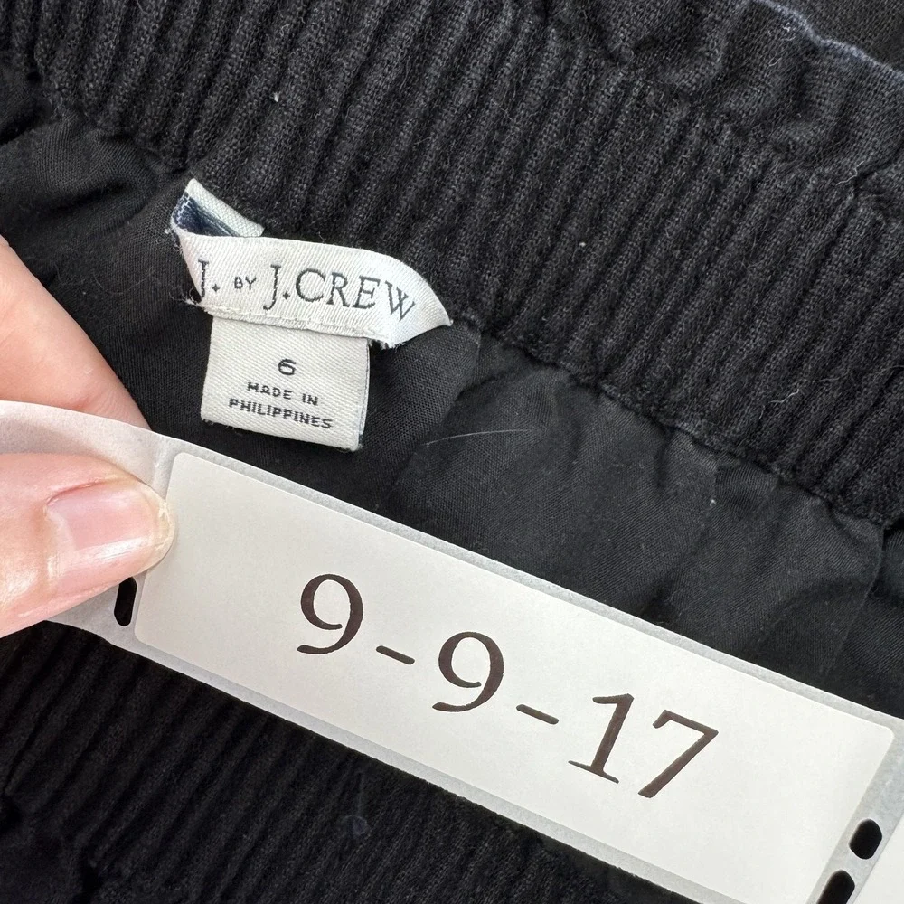 J. Crew Skirt Women 6 Black Scalloped‎ Hem Mini Linen Cotton Pull On H5397